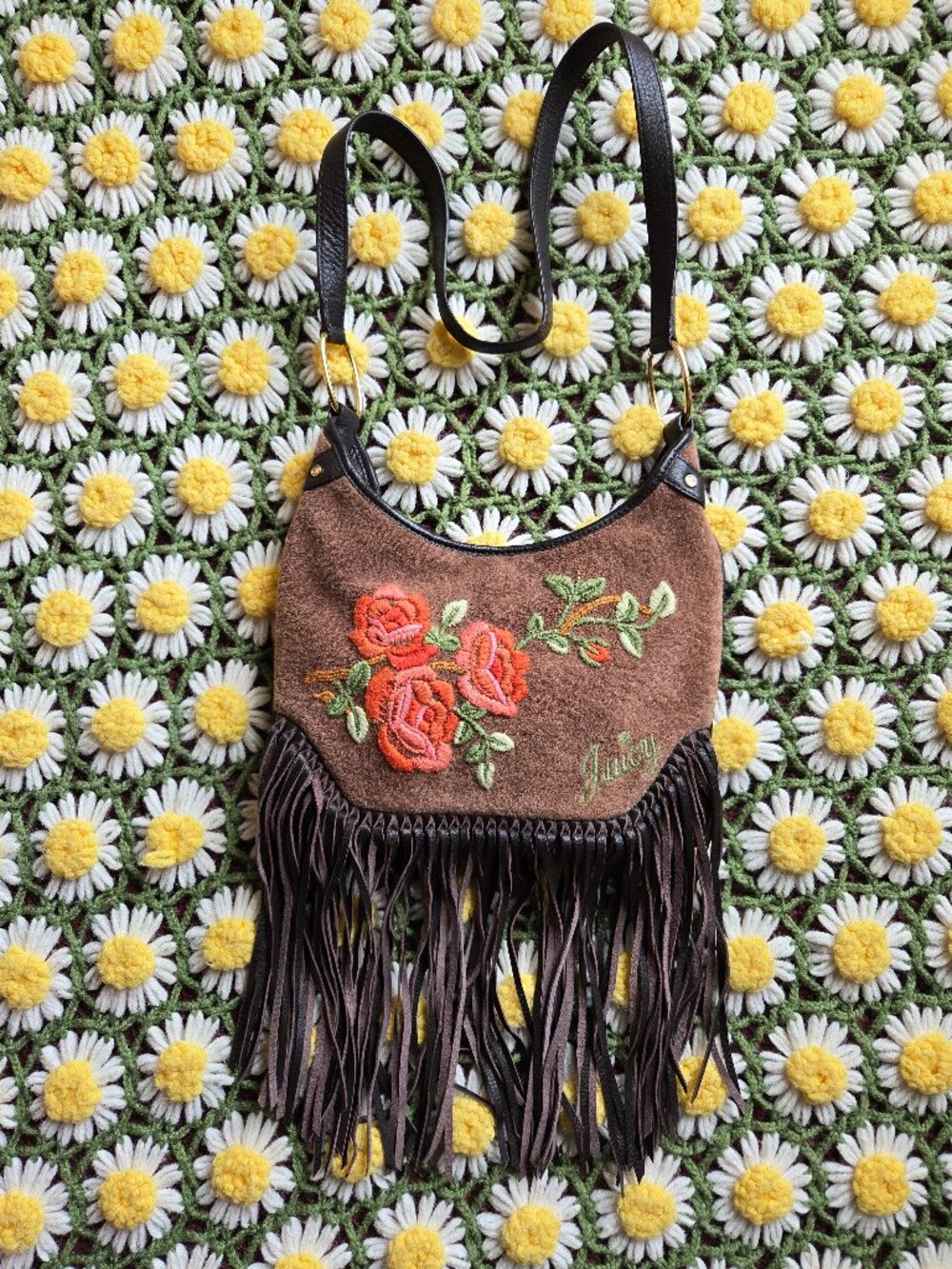 Juicy Couture Floral Embroidered Terry Cloth Fringe Bag